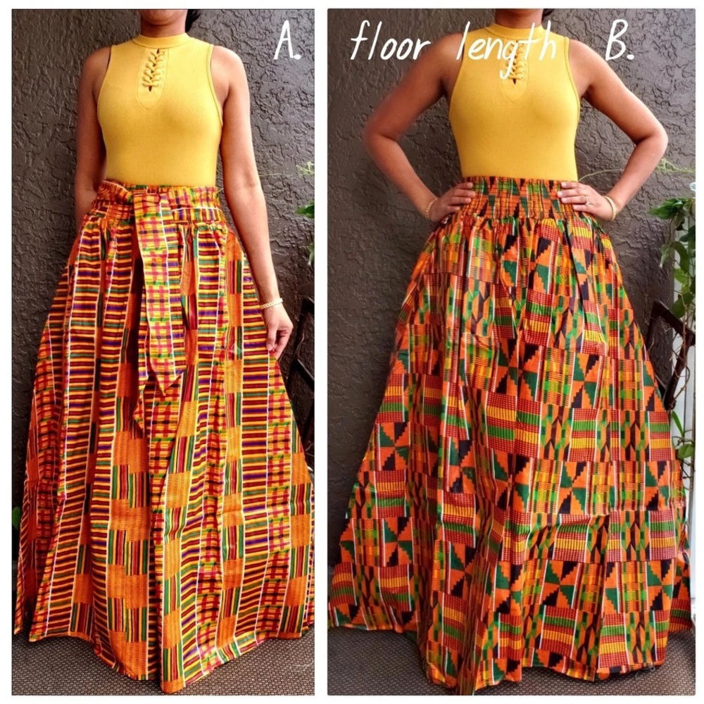 African Kente Skirt With Scarf African Long Maxi Skirts African Women's Skirts